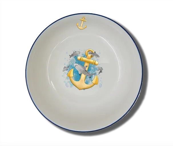 Handgemachte Schale Natur (Ø 15cm) "Anker & Hai" mit Wunschname
