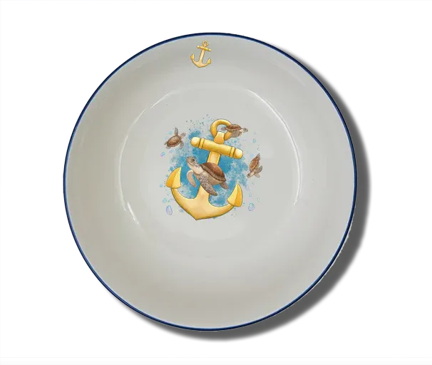 Handgemachte Schale Natur (Ø 15cm) "Anker & Schildkröte" mit Wunschname