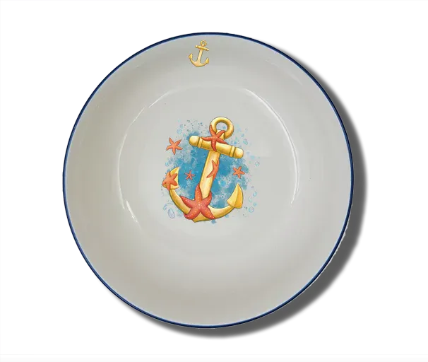 Handgemachte Schale Natur (Ø 15cm) "Anker & Seestern" mit Wunschname