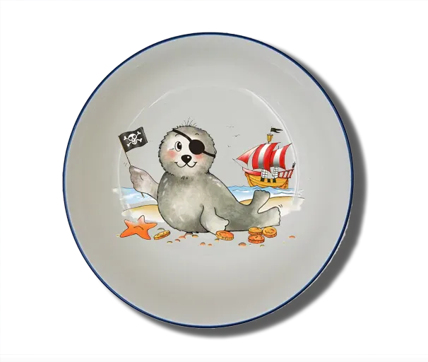 Handgemachte Schale Natur (Ø 15cm) "Seehund Pirat" mit Wunschname