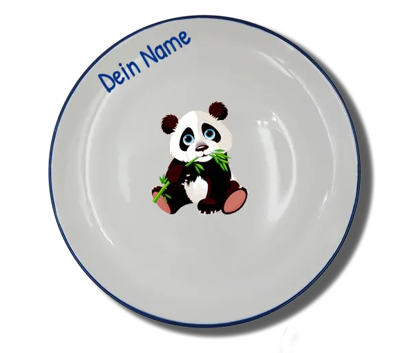 Handgemachter Teller (Ø 20cm) "Panda" Natur mit Wunschname
