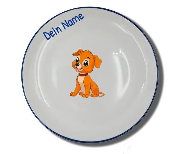 Handgemachter Teller (Ø 20cm) "Hund" Natur mit Wunschname