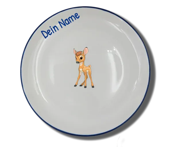 Handgemachter Teller (Ø 20cm) "Reh" Natur mit Wunschname