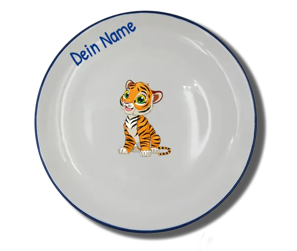 Handgemachter Teller (Ø 20cm) "Tiger" Natur mit Wunschname