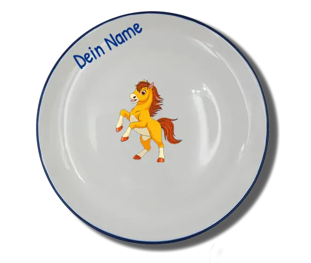 Handgemachter Teller (Ø 20cm) "Pferd" Natur mit Wunschname
