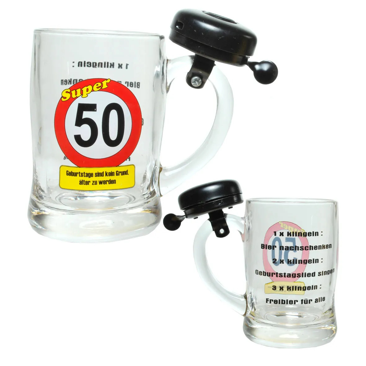 Bierkrug mit Klingel "50. Geburtstag"