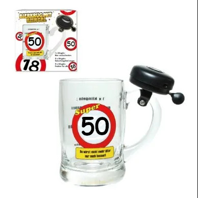 Bierkrug mit Klingel "50. Geburtstag"