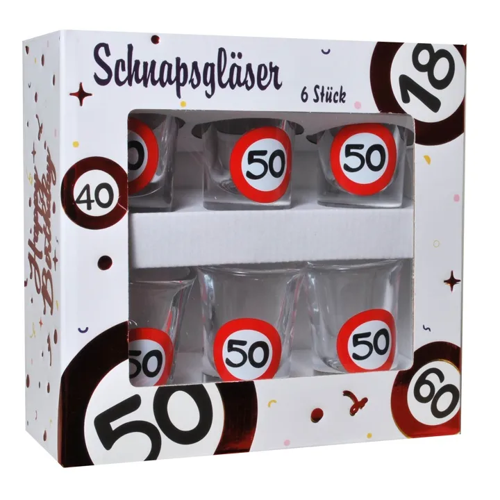 Schnapsgläser zum 50. Geburtstag "Verkehrsschild"