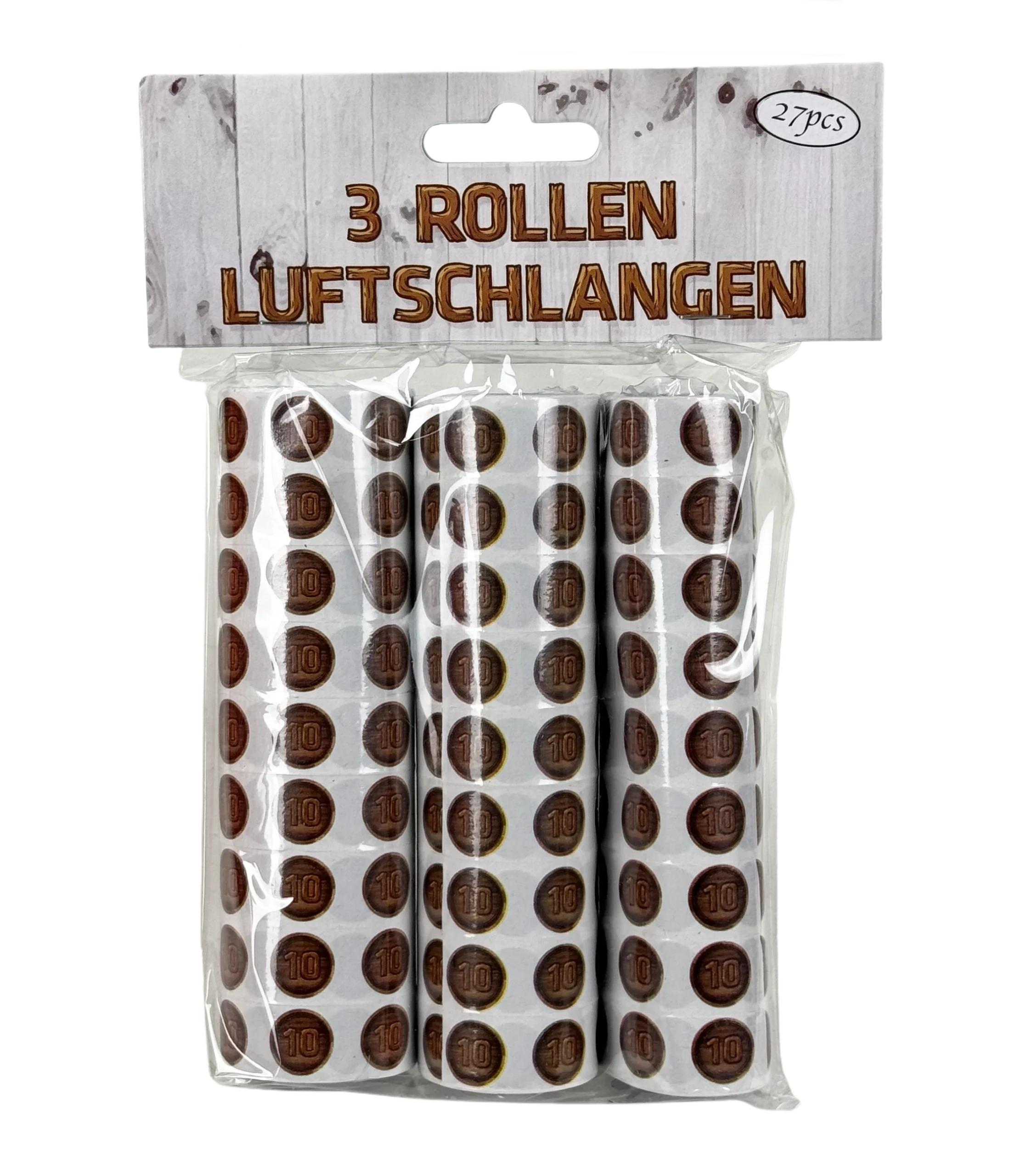 Luftschlangen mit Zahl "10" in Holzoptik