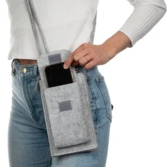 Geldbörse mit Handyfach in Hellgrau aus Filz