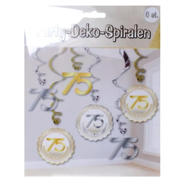 Party-Deko-Spiralen zum 75. Geburtstag Gold Silber