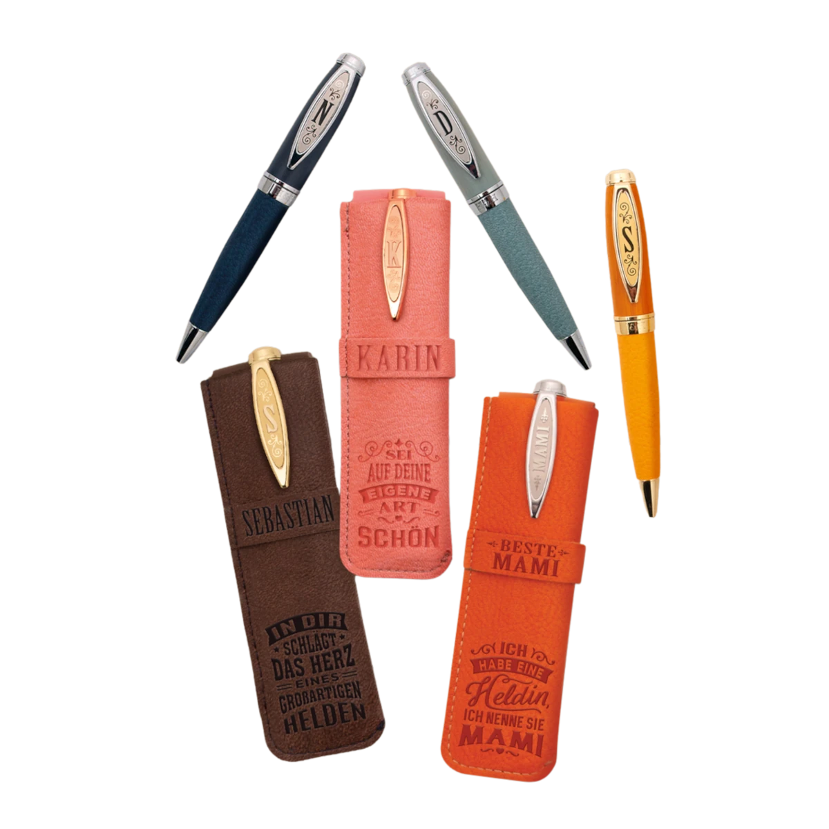 Bamboo Kugelschreiber mit Namen und Kunstlederetui