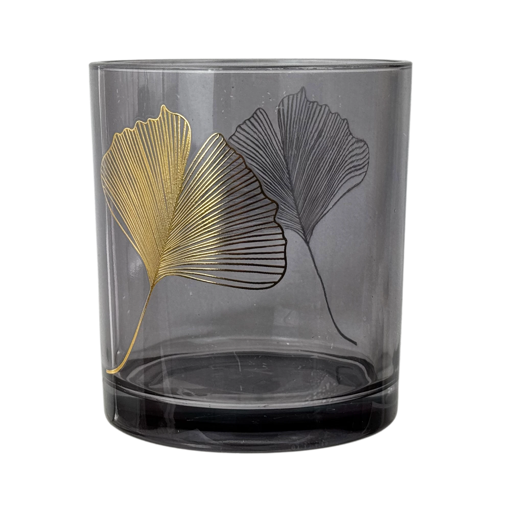 Windlicht "Ginkgo" in Grau/Gold, groß