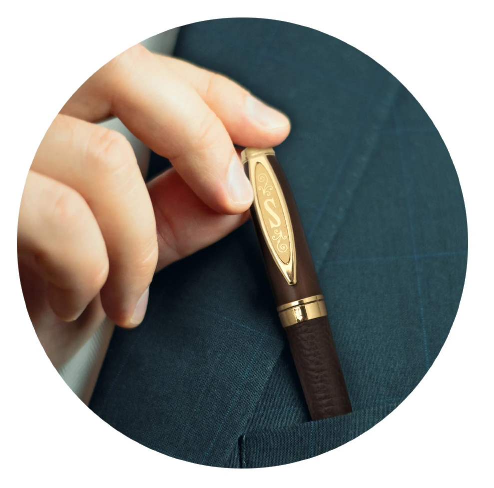 Bamboo Kugelschreiber mit Namen und Kunstlederetui, Moodbild