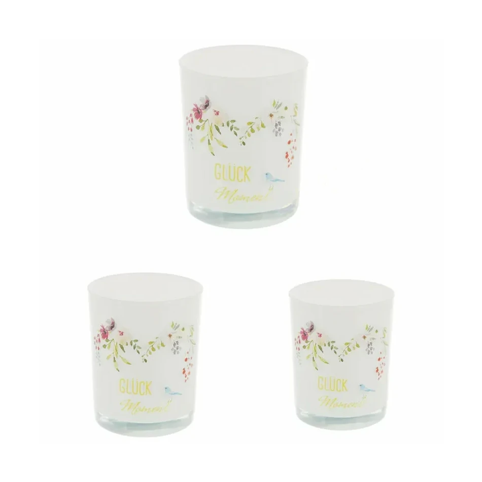 CEPEWA Teelichtglas "GLÜCK Moment" mit Blumen und Vogel