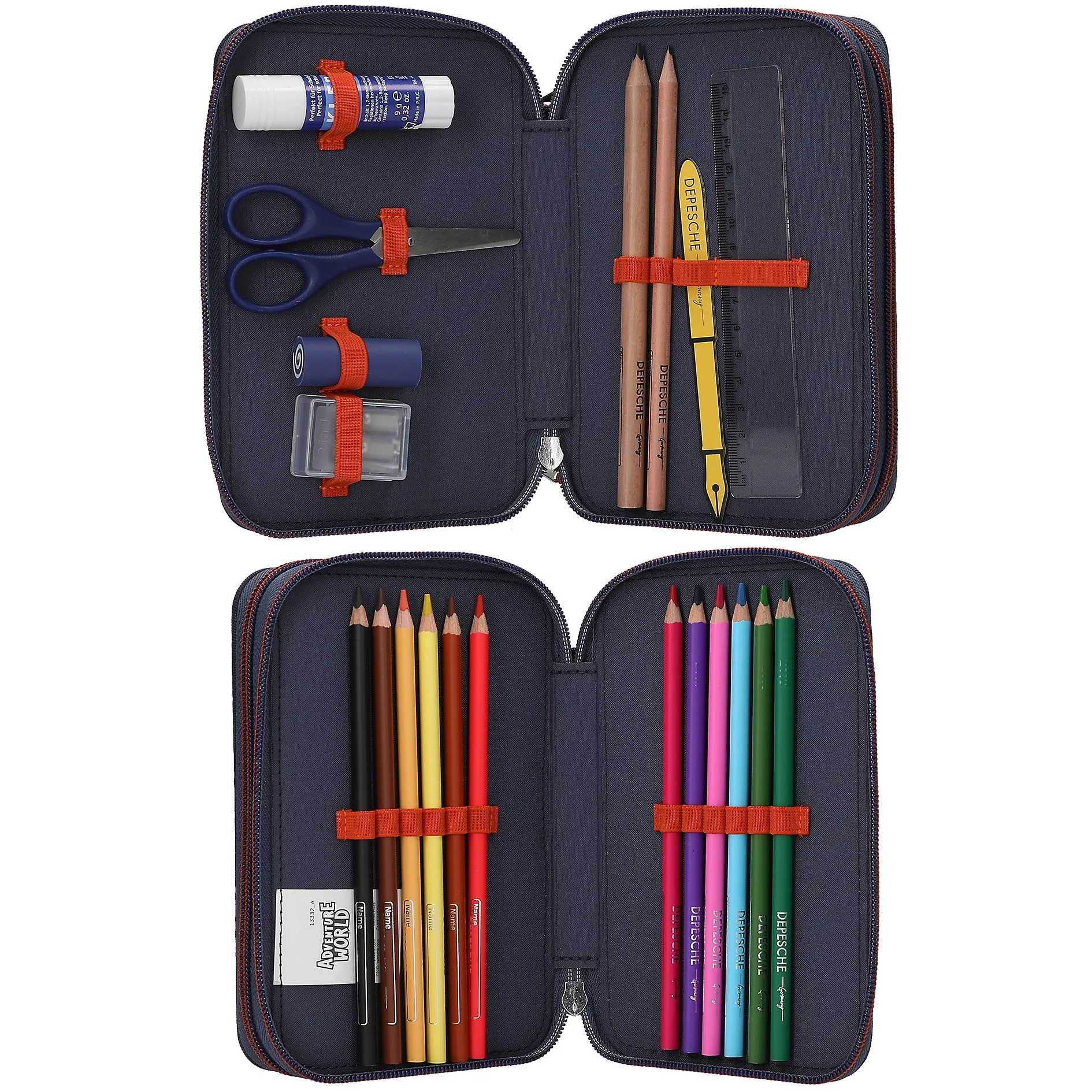 Adventure World 2 Fach Federtasche mit Spinnen-Motiv, diverse Zubehöransichten