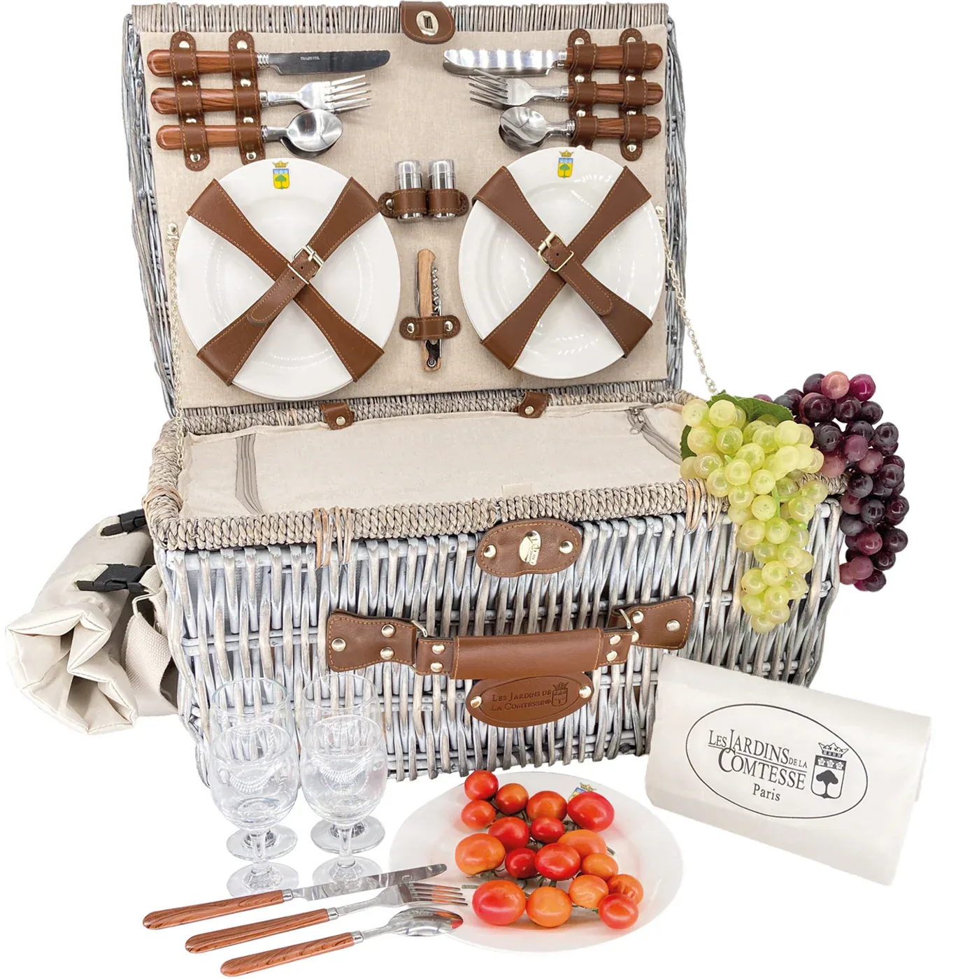 Zeigt den Picknickkorb "Angers" für 4 Personen mit komplette Zubehör