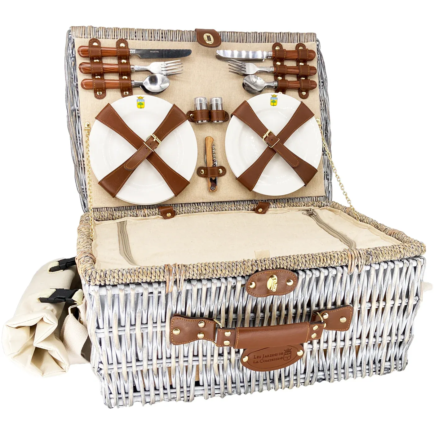 Zeigt den Picknickkorb ‚Angers‘ für 4 Personen mit offenem Deckel