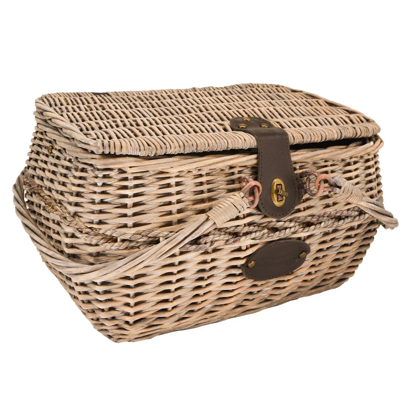 Zeigt den Picknickkorb "Sarlat" für 4 Personen geschlossen mit den Tragehenkel unten