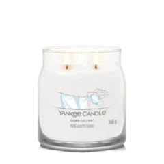 Yankee Candle Duftkerze - Clean Cotton, Medium Glas mit brennenden Dochten