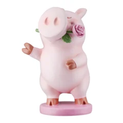 Schwein-Figur „Babe“ aus Kunstharz mit Rose