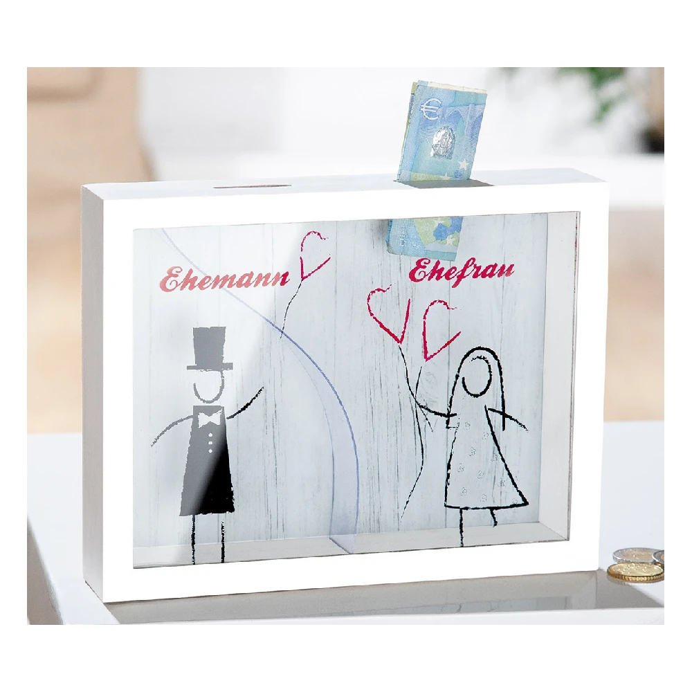 Spardose "Hochzeitspaar" mit Glasfront