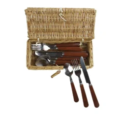 Zeigt den Besteckkasten von dem Trocadero-Picknickkorb