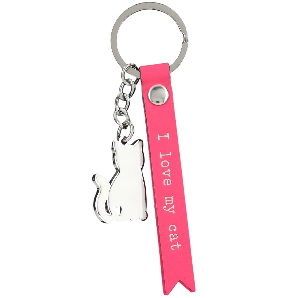 Fähnchen-Schlüsselanhänger "I love my cat" mit weißer Katze