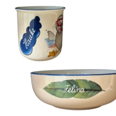 Beispiel für die Gravur von einem Namen auf Tasse, Schale und Eierbecher usw.