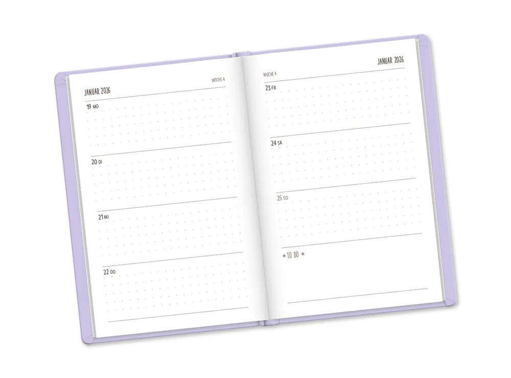 Terminplaner 2026 Lavender im Lederlook - Grafik Werkstatt, Wochenübersicht
