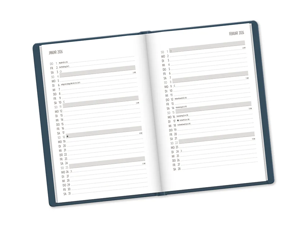 Terminplaner "Blumen" 2026 im Leinenlook - Grafik Werkstatt, Monatsübersicht