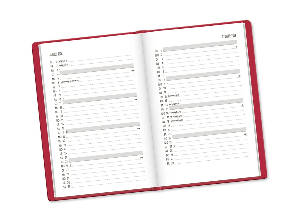 Terminplaner "Eulen" 2026 im Lederlook - Grafik Werkstatt, Monatsübersicht