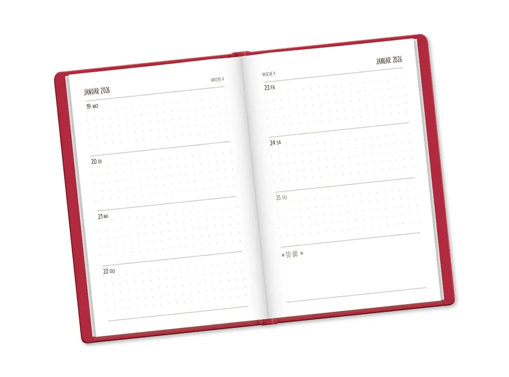 Terminplaner "Eulen" 2026 im Lederlook - Grafik Werkstatt, Wochenübersicht