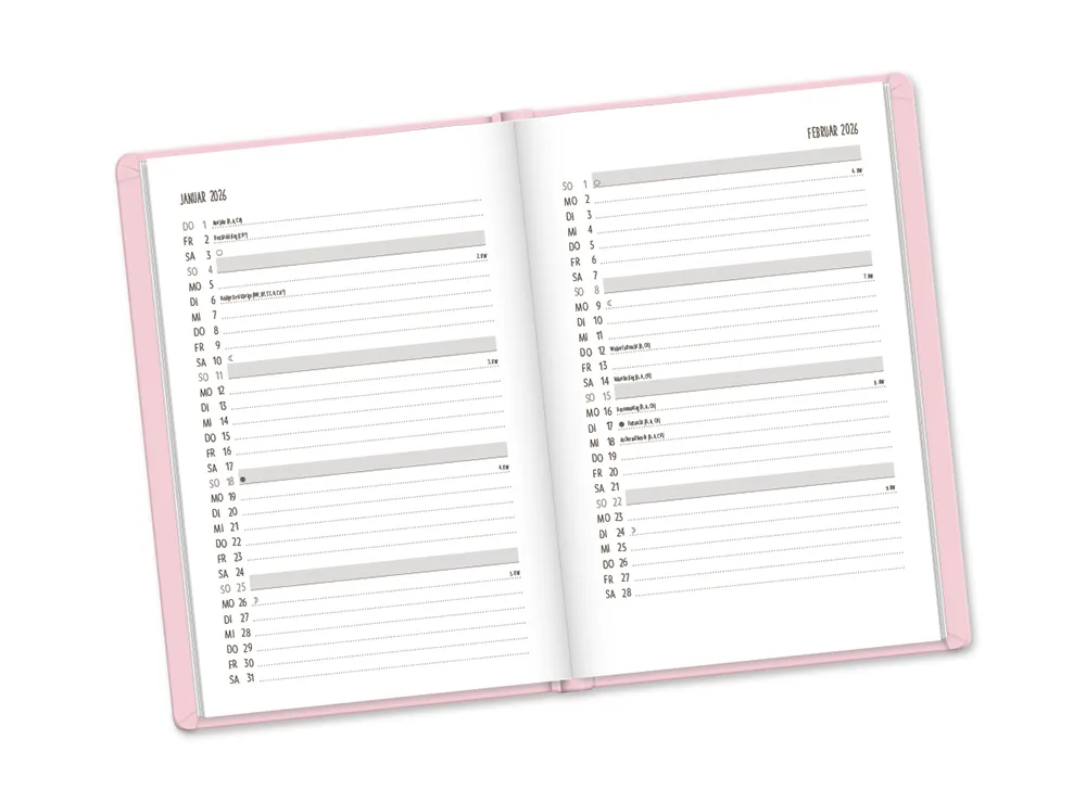 Terminplaner "Mutausbrüche" 2026 im Lederlook - Grafik Werkstatt, Monatsübersicht