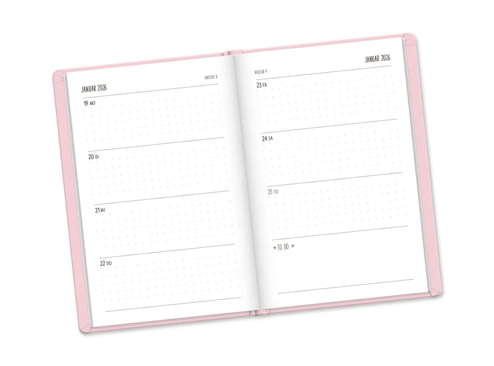 Terminplaner "Mutausbrüche" 2026 im Lederlook - Grafik Werkstatt, Wochenübersicht