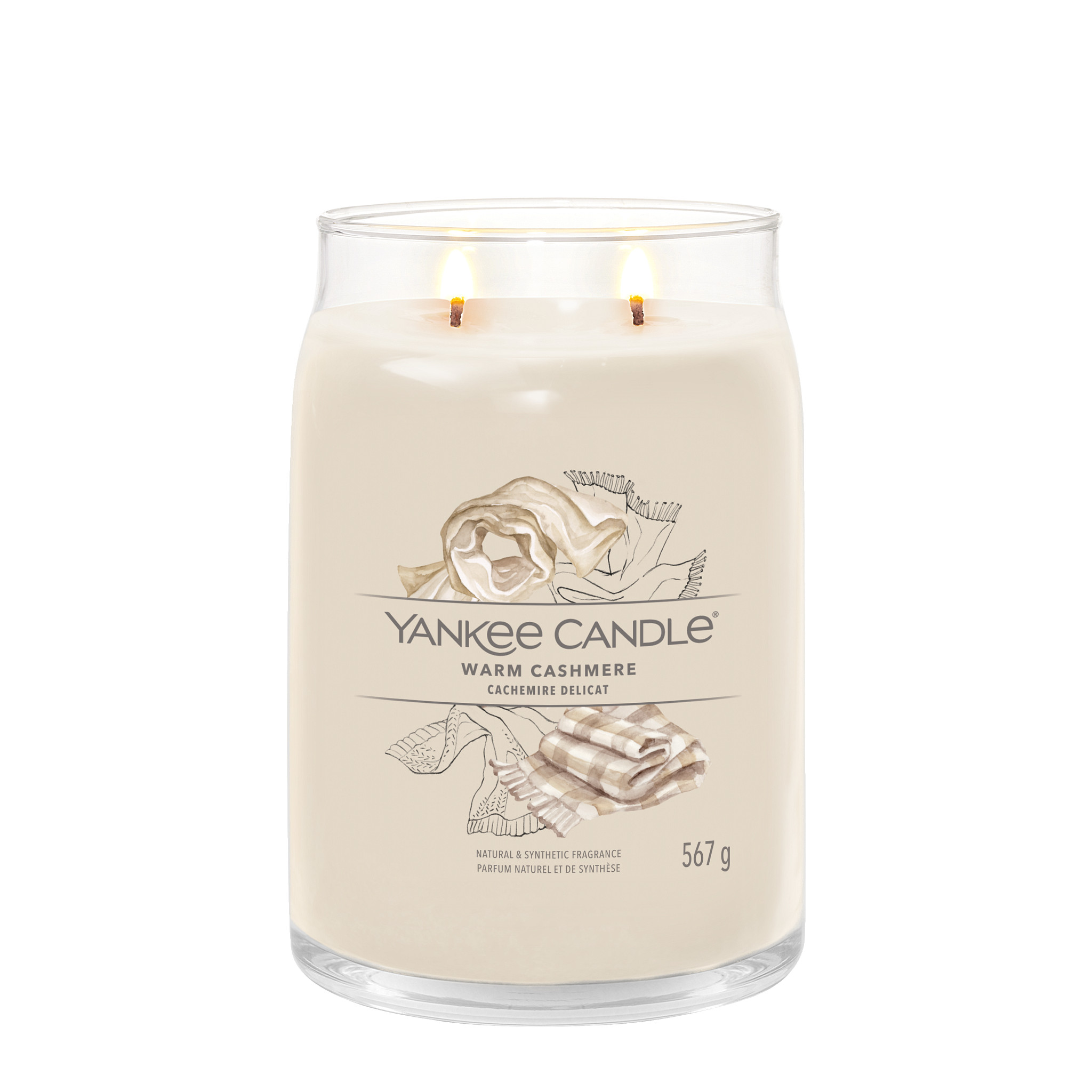 Yankee Candle Duftkerze - Warm Cashmere, großes Glas - brennend