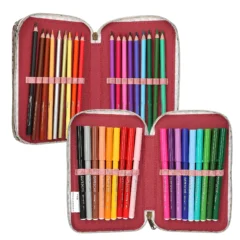 TOPModel 3-Fach Federtasche LEOHEART mit Schleifen, Fächer 2 und 3 mit Bunt- und Filzstiften