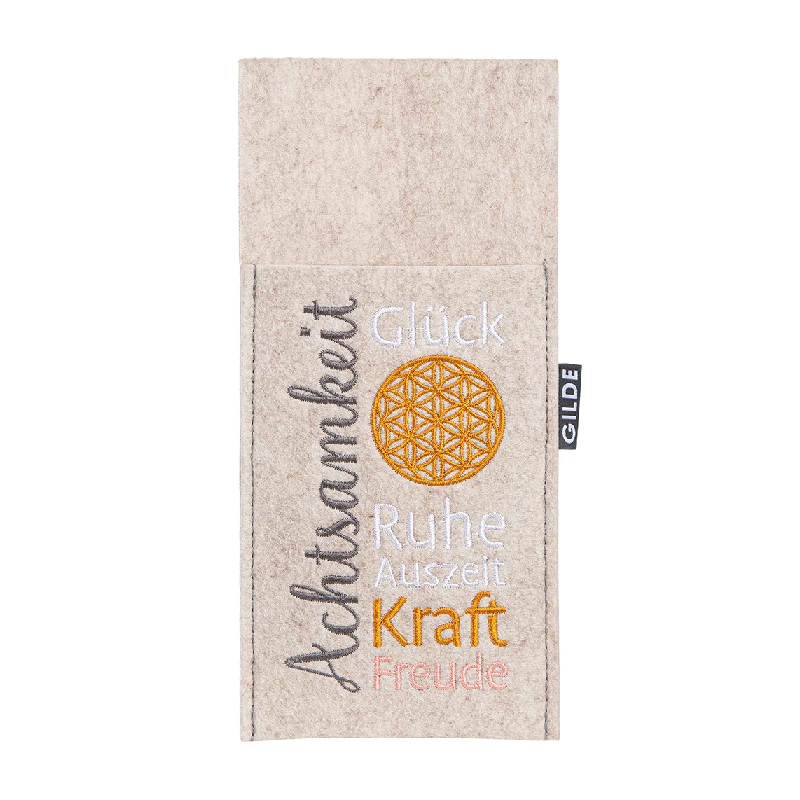 Bestecktasche "AchtsamZeit" aus Filz mit Blume des Lebens