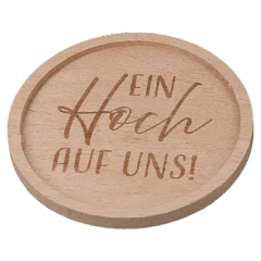 Runder Untersetzer aus Holz mit Spruch