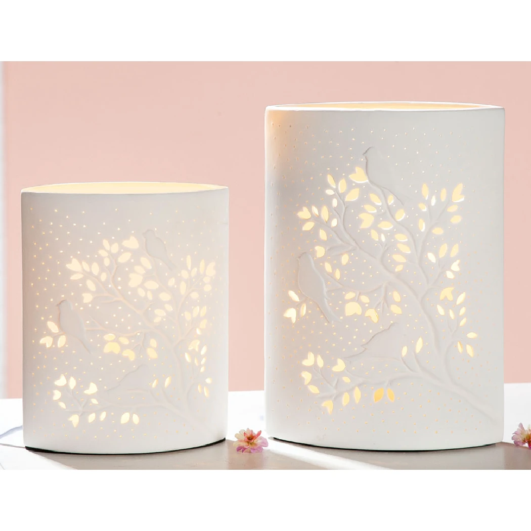 Tischleuchte "Zweig mit Vögeln" aus Porzellan Mood