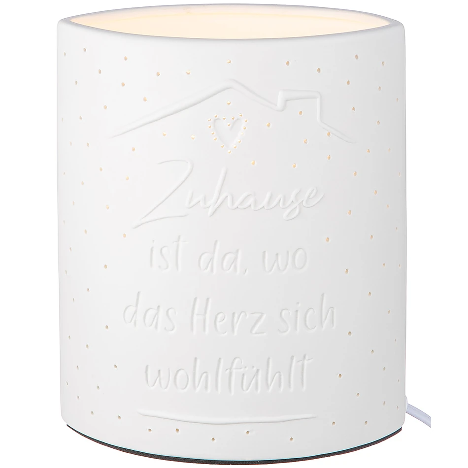 Tischleuchte "Zuhause" aus Porzellan