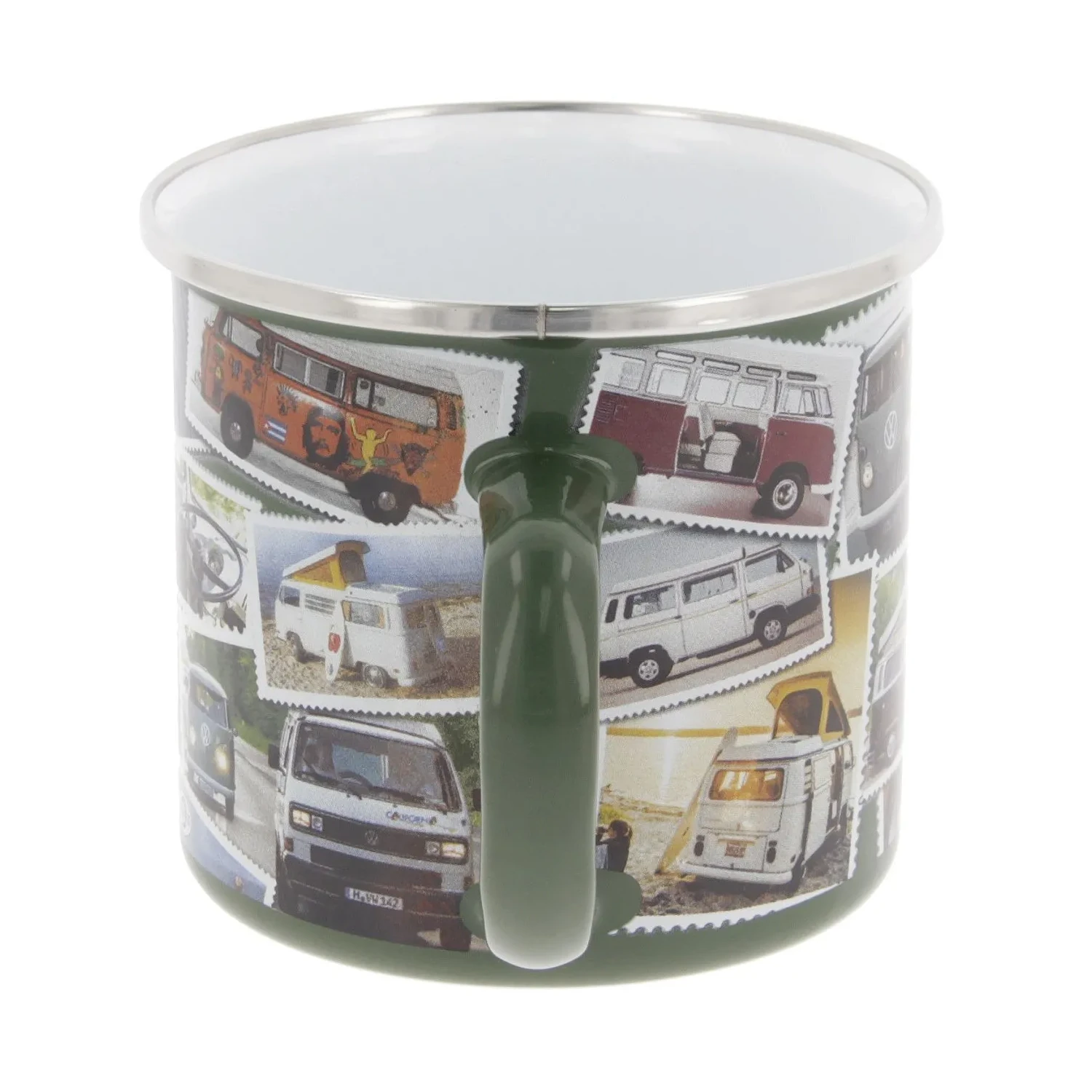 VW T1 Bus Emaille Tasse "Stamps"