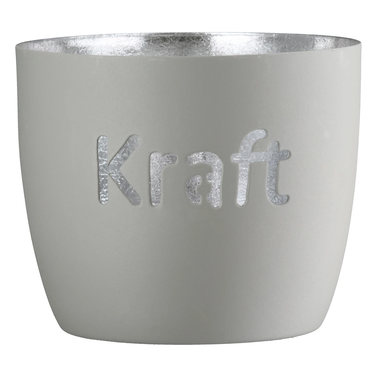 Windlicht "Glück / Ruhe / Kraft" aus Metall Grau