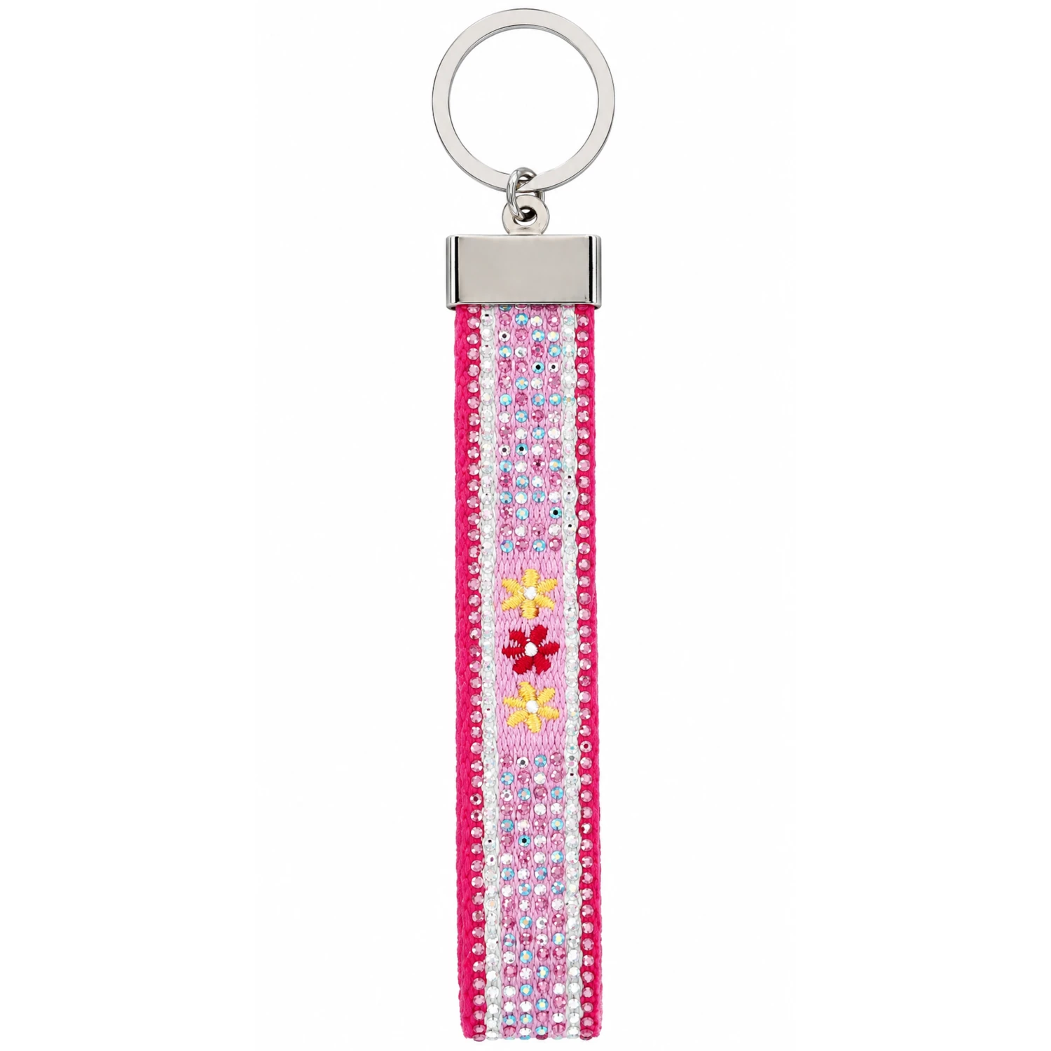 Canvas-Schlüsselanhänger „Flower Girl" mit Glitzersteinchen