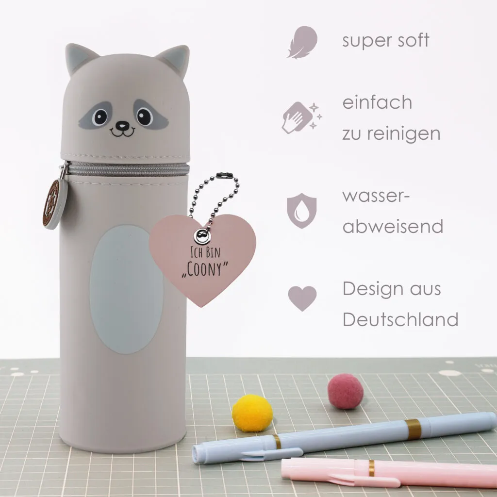 Federmäppchen aus Silikon „Waschbär Coony“